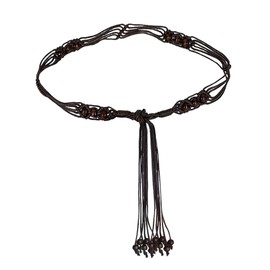 Boho Western Beaded Woven Rope Belt with Long Tassel Dark Brown Braided Waist Belts for Women Fashion Vintage Strap Tie Knotted Fringe Belts