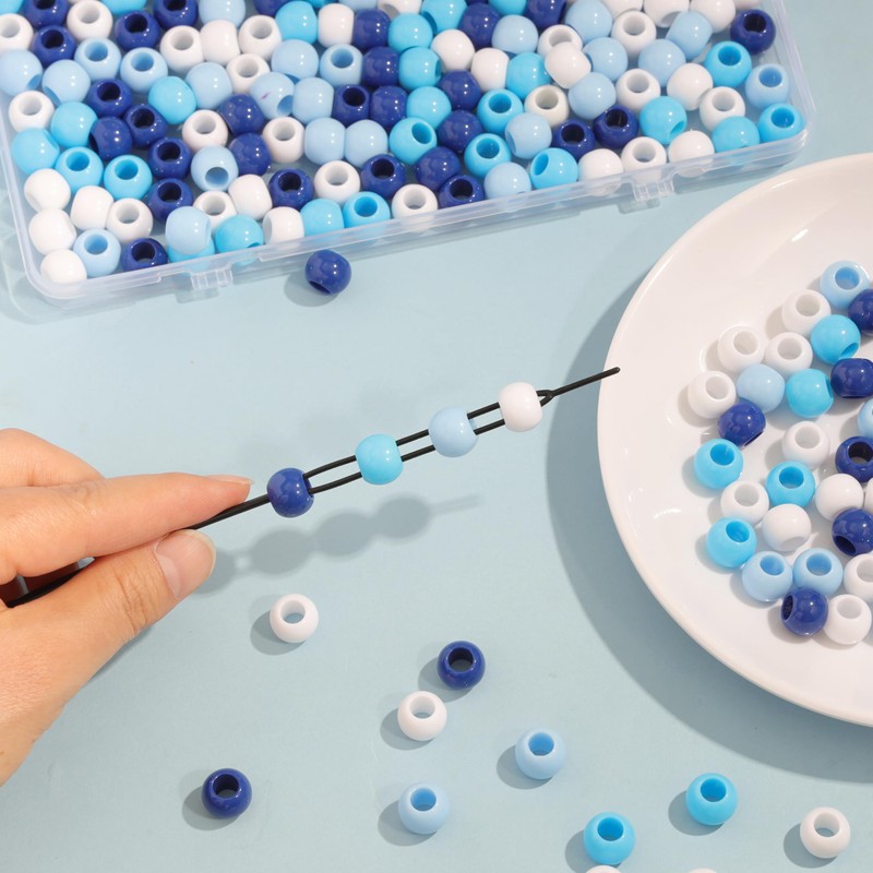 300PCS Mix Blue Large Hair Beads for Braids with Quick