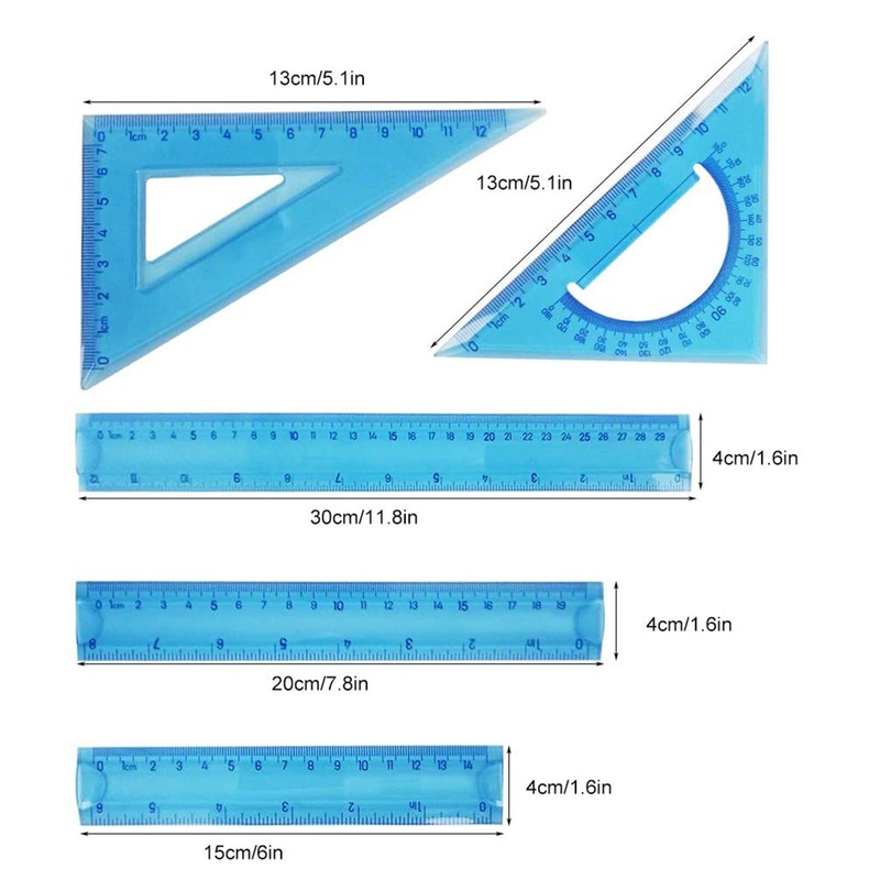 Bendable Ruler, Transparent Plastic Ruler Set, Shatterproof Flexible Ruler, Double-Sided