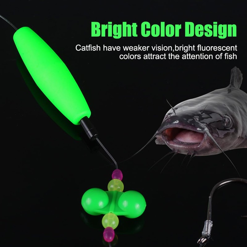 MiOYOOW Catfish Float Rigs, 3Pcs Rattler Tackle Floats Luminous Double