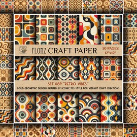 Scrapbook Paper (30 pages 12"x12") Retro Vibes: Bold Geometric Designs Inspired by Iconic 70s Style for Vibrant Craft Creations FLONZ Vintage Styled Double Sided Paper Pad for Craft