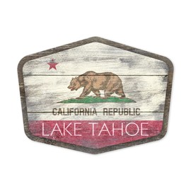 Die Cut Sticker Lake Tahoe, California, Rustic California State Flag, Vinyl Sticker 1 to 3 inches (Waterproof Decal for Cars, Water Bottles, Laptops, Coolers), Small