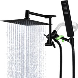 All Metal Rain Shower Head with Handheld Combo, YDmeet 8 Inch Rainfall Shower Head, 3-Way Brass Diverter, Stainless Steel Handheld Wand, 14" Adjustable Extension Arm, 71 Inch Hose, Matte Black.