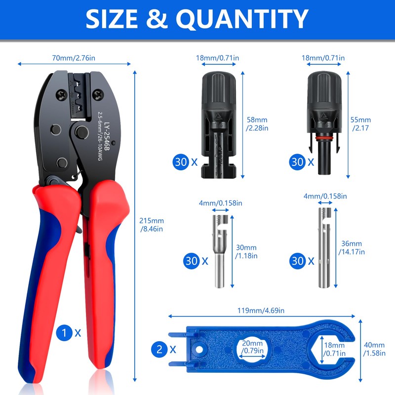 Solar Panel Connector, 60PCS Solar Crimper Tool Kit for Connecting