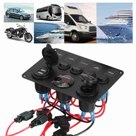 Acouto Panel de interruptores basculantes, aleación de aluminio Panel de interruptores de palanca LED de 5 bandas con voltímetro digital universal para vehículos recreativos, lanchas a motor(rojo)