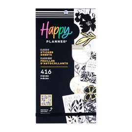 Happy Planner Sticker Pack for Calendars, Journals, and Planners, Easy-Peel Stickers and Scrapbook Accessories, Classic Size, Sketchy Florals, 30 Sheets, 416 Total Stickers