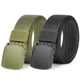Aomig Work Belt Men's Adjustable Nylon Fabric Belt Business Belt for Men Women Outdoor Fabric Tactical Belt Quick Release Tactical Belt Fashion Belt Without Holes Size Adjustable, B-2pcs-black, army