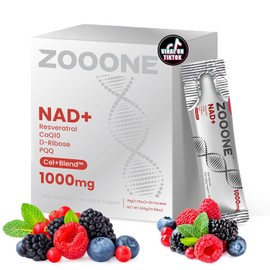 Zooone - Suplemento de NAD+ (30 unidades), nicotinamida ribósido y resveratrol premium, reparación del ADN y envejecimiento saludable, suplemento avanzado de NAD para hombres y mujeres, potencia la energía celular