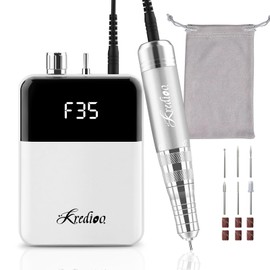 Kredioo Electric Nail Drill Professional 35000 RPM, Portable Rechargeable Cordless Electric Nail File Kit with Storage Bag for Acrylic Nails Gel Polishing Dip Powder for Manicure Salon Home-White