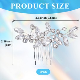 PAGOW 2 Pcs Bridal Hair Comb, Clear Rhinestone Hair Accessories, Crystal Wedding Hair Comb, Sparkly Hair Pieces for Women, Bride, Bridesmaids, Wedding, Christmas, Parties, Prom, Dance (Silver)