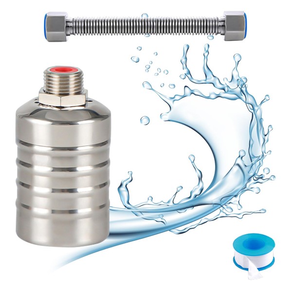 304 Stainless Steel Fully Automatic Water Level Control Float Valve,Automatic Water Level Controller for Water Tank, Stainless Steel Mini Float Ball Valve(1/2''Upper Water Intake+30cm Bellows)