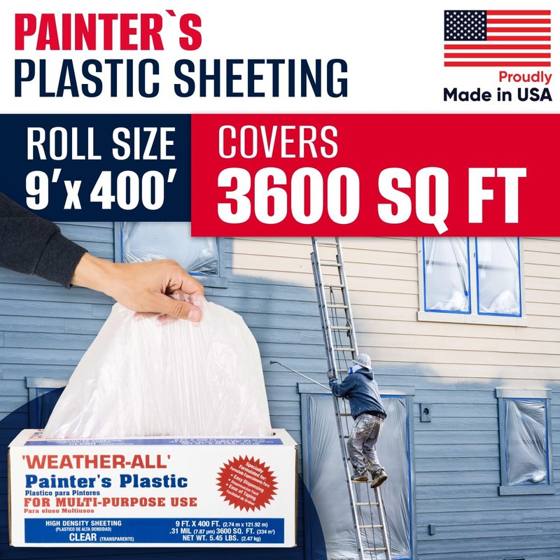 Weather-All Clear Painters Plastic Sheeting 9' x 400' (3600 sq