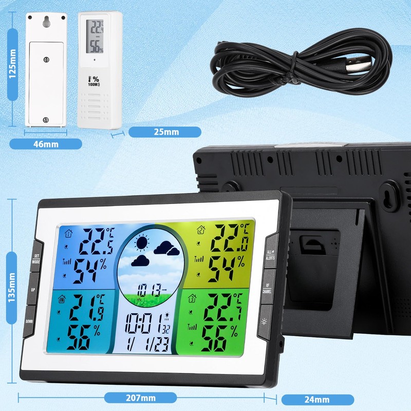 Moongiantgo Cordless Thermometer/Hygrometer, Indoor and Outdoor Temperature and Humidity Measurement,