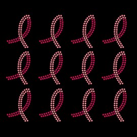 Set of 12 Pink Ribbon Small Iron On Rhinestud T-shirt Transfers by Jubilee Rhinestones by Jubilee Rhinestones