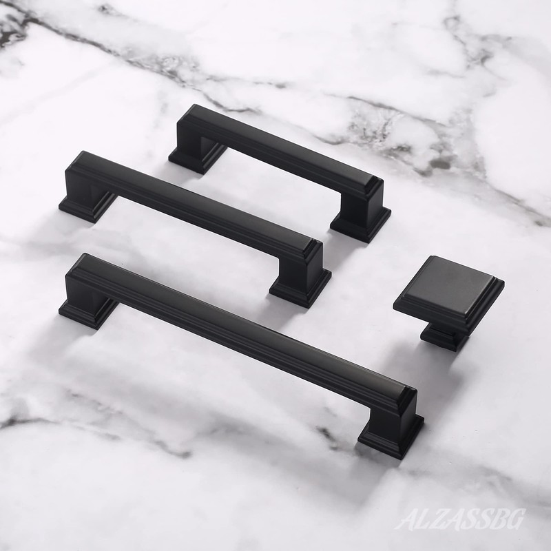 Alzassbg 6 Pack Matte Black Cabinet Pulls, 5 Inch(128mm) Hole
