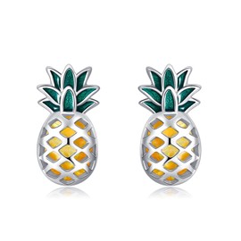 Pineapple Earrings Stud Sterling Silver Small Yellow Opal Pineapple Jewelry Gift for Women