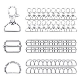 Pack of 60 Bag Accessories for Sewing, Silver Rotating Carabiner Hooks for Bags, D Rings Sliding Buckle Triglide Strap Adjuster Swivel Key Pendant for DIY Bag Strap Shoulder Strap
