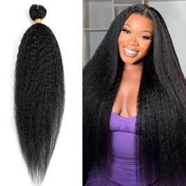 24 Inch Kinky Straight Bundles Human Hair Yaki Straight Human Hair Bundles Remy Hair Yaki Straight Bundles for Black Women Natural Human Hair Bundles