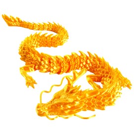 3D Printed Dragon Fidget Toy,Articulated Dragon Crystal Dragon,Crystal Dragon With Dragon,Flexible Crystal Dragon Figurine Decor, Home Office Decor Desk Toys,Laser Printed - Gold