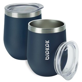 BJPKPK 2 pcs 12oz Insulated wine tumbler, 12oz Insulated Wine Tumbler with Lid,Unbreakable Stainless Steel Wine Glasses, Insulated Tumbler for Home & Outdoor, Navy Blue