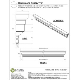 Ekena Millwork CRH04X35ST Crosshead, Factory Primed White