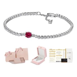 Pulsera Plata 925 Con Rubí Y Moissanita Elegancia Brillant