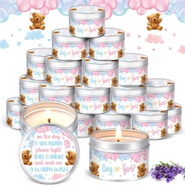 MTLEE 24 Pcs Gender Reveal Bear Baby Shower Party Favors Candles Lavender Scented Baby Shower Favors for Guests Rustic Tealights Candles Gender Reveal Return Gifts Girl Boy(1.2 Oz, Blue and Pink)