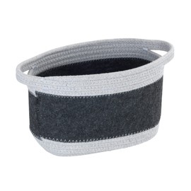 WENKO Bea M Felt Basket with Two White Handles, Made from Recycled Polyester Felt in Dark Grey with White Wicker Design, 80% Polyester / 20% Cotton, 5 Litres, 24 x 16 x 16 cm