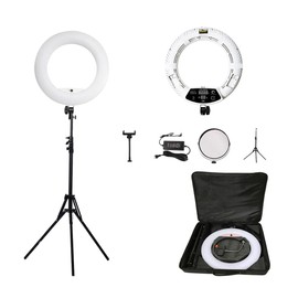 LED Ring Light Kit with Tripod and Mirror, 96W Selfie Ring Lamp 3200K-5500K Tempreture for YouTube Vlog and Live Stream, Makeup Beauty Tattoo (White)