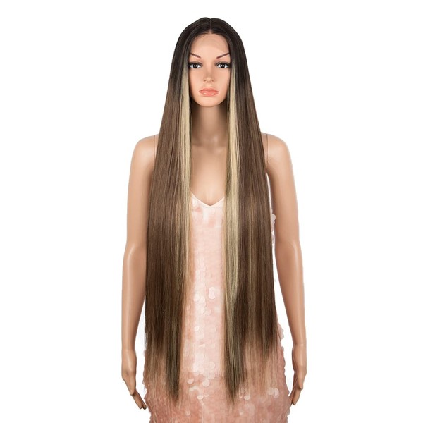 Style Icon 38" Super Long Straight Wigs Lace Front Wigs 6" Deeper Middle Part Highlight Blonde Wig (38", TTOL4/30S/26J)