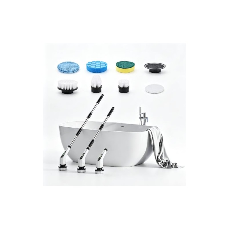 Cepillo Electrico para Baño Limpieza, con 9 Cabezales Intercambiables, Cepillo