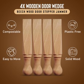 4X Wooden Door Wedge Beech Wood Door Stopper Jammer Pack of 4 Natural BPA and Plastic Free - by ADAM Deals
