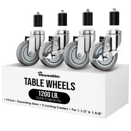 Houseables Table Casters, Table Wheels, Set of 4, Folding Tables Wheels, 3 Inch, Prep Tables Casters, Expanding Stem, Stainless Steel, Kitchen Worktable, Legs Adapter, Commercial 1-1/2" & 1-5/8" ID