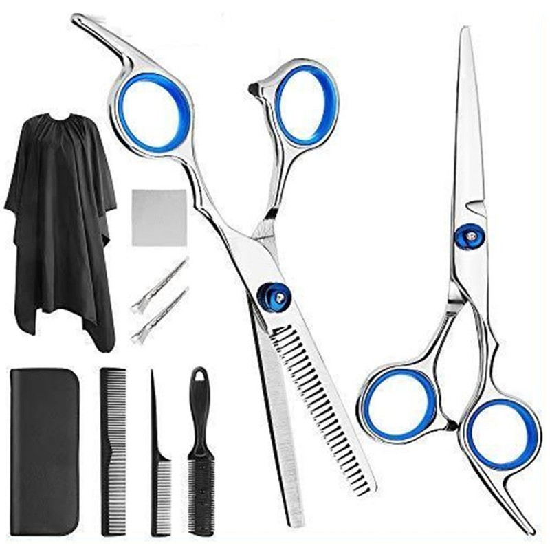 10pcs Hair Cutting Scissors Kit Combs Cape Stainless Steel Barber