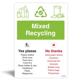 WRAP Mixed Recycling Bin Signs - Waterproof Indoor/Outdoor Rigid Plastic - Wheelie Bin and Waste Containers Signs - Recycling Signs with symbols