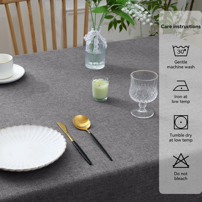 smiry Faux Linen Table Cloth Rectangular 140x100cm, Water resistant Tablecloth
