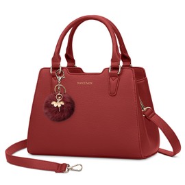 IGOLUMON Top-Handle Handbag PU Leather Purses for Women Crossbody Shoulder Bag Designer Handbags Waterproof Tote Purse for Womens Ladies Anti Theft Fashion Satchel Bags with Pompom Red