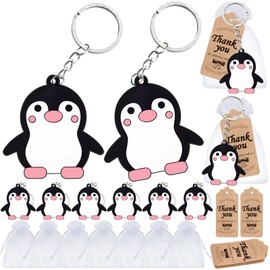 Elecrainbow 60 Pack Penguin Party Favors Include 20 Keychains,20 Thank You Tags and 20 Goodie Bags for Penguin Keychain Return Gift, Women Girls Birthday, Baby Shower, Goodie Bag Fillers
