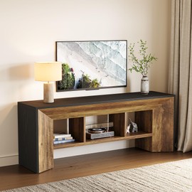 LITTLE TREE TV Stand for Up to 70 Inch TV, 63 Inches Long Entertainment Center for Living Room, Industrial Large Media Television Console Furniture with 3 Storage Cubes, Rustic Brown and Black