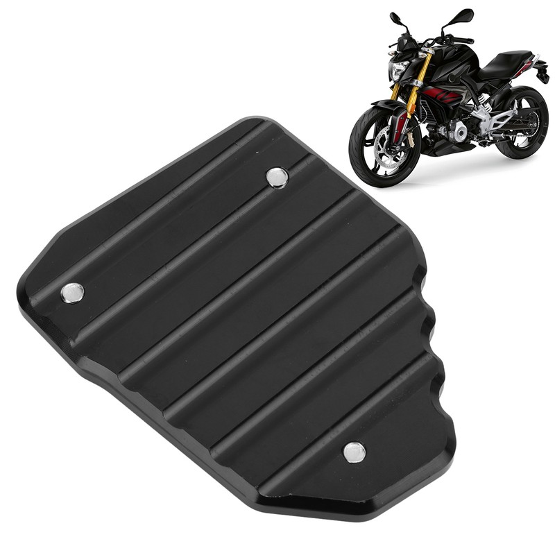 Black Motorcycle Kickstand Extension Plate Aluminium Alloy Side Stand Enlarger