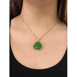 Silver Smile Green Buddha Necklace, 20" | Green Crystal Necklace | Gold Buddah Necklaces For Women | Laughing Buddha Necklace | Smiling Buddha Pendant | Buddhist Necklace | Buddhist Pendant, Crystal, No Gemstone