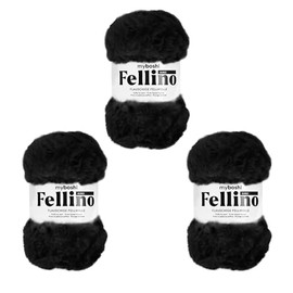 myboshi Fellino, Fluffy Fur Wool, for Crochet and Knitting, Teddy Wool in Fur Look, Super Bulky, 100 g, Ll 65 m Black (Kuro), 3 Balls