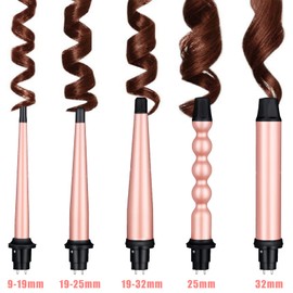 Juego Rizador de Pelo 5 en 1, Rizadora de Pelo Profesional, Intercambiable con Revestimiento de Cerámica, Calentamiento Rápido y Temperatura Ajustable, Ondulado para Rizos Grandes, Medianos o Pequeños, para Todo Tipo de Pelo