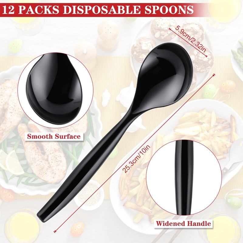 MWELLEWM 10" Serving Spoons Plastic Serving Utensils 12 Packs Disposable