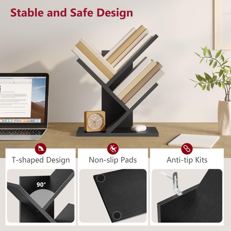 Tajsoon Tree Bookshelf 3 Tier Book Shelves Storage Organizer, Desktop