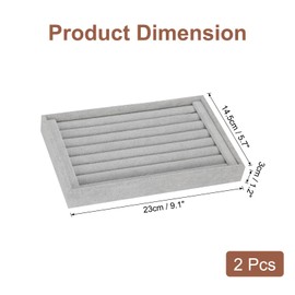 sourcing map 2pcs Velvet 7 Slots Ring Organizer Jewelry Display Tray Showcase Ring Holder Velvet Jewelry Organizer Stand for Rings Earrings Grey