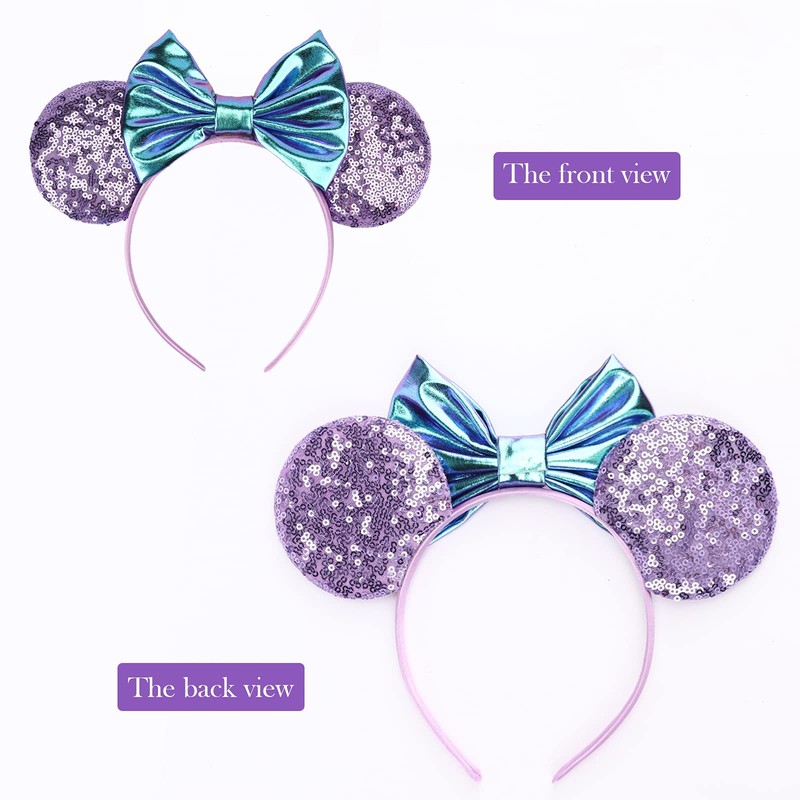 DRESHOW 2 Pack Mouse Ears Bow Headbands Glitter Party Decoration