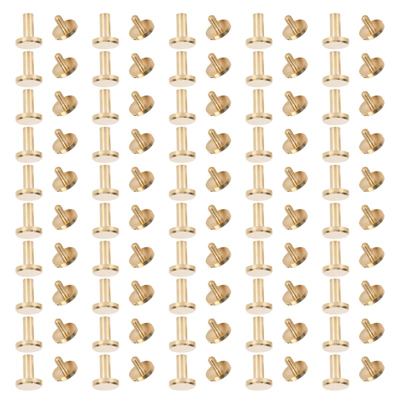 50 Set Binding Rivet Round Flat Head Brass Slot Screw