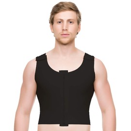 Isavela Short Length Male Abdominal Cosmetic Surgery Compression Vest W/Zipper MG03-SH SM, Beige (XS, Black)