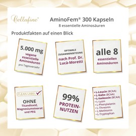 Cellufine® AminoFem® 300 Vegan Capsules with 8 Essential Amino Acids According to Prof. Dr. Lucà Moretti for Optimised Protein Supply, Amino Acids Capsules Complex High Dose EAA Vegan